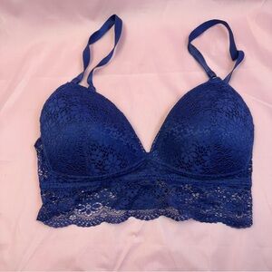Prima Valentina Blue Floral Lace Bralette Bra 36B Soft Stretch Elegant